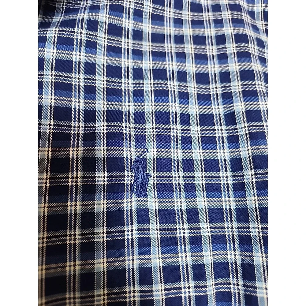 Ralph Lauren Blue‎ Plaid Long Sleeve Button Logo Shirt Size L